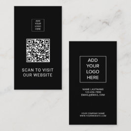 Tarjeta De Visita Código QR Minimalista Negro Logotipo Personalizado