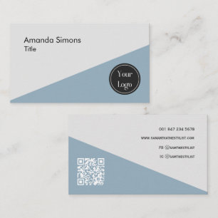 Tarjeta De Visita Código QR Minimalista profesional moderno Azul