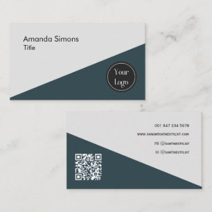 Tarjeta De Visita Código QR Minimalista profesional moderno Azul osc