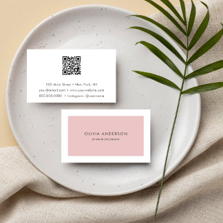 Tarjeta De Visita Código QR Minimalista simple color rosa pálido mod