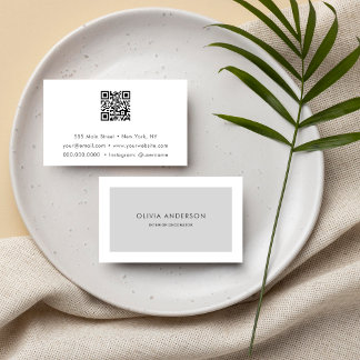 Tarjeta De Visita Código QR Minimalista simple Gris moderno estilo