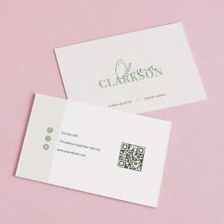 Tarjeta De Visita Código Qr Minimalista Verde Sage Chic