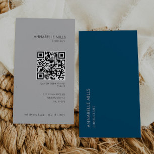 Tarjeta De Visita Código Qr Minimalista vertical gris azul consultor