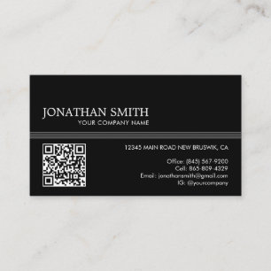 Tarjeta De Visita Código QR mínimo básico de rayas en negro