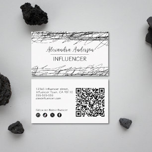 Tarjeta De Visita Código QR mínimo en blanco y negro abstracto