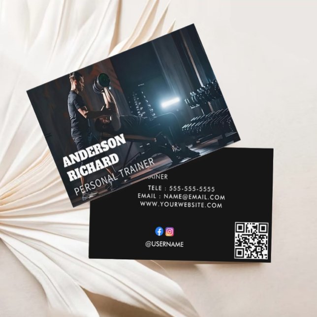 Tarjeta De Visita Código QR mínimo | Foto de aptitud para el entrena (Minimal QR Code  Personal Trainer Fitness Photo Business Card)