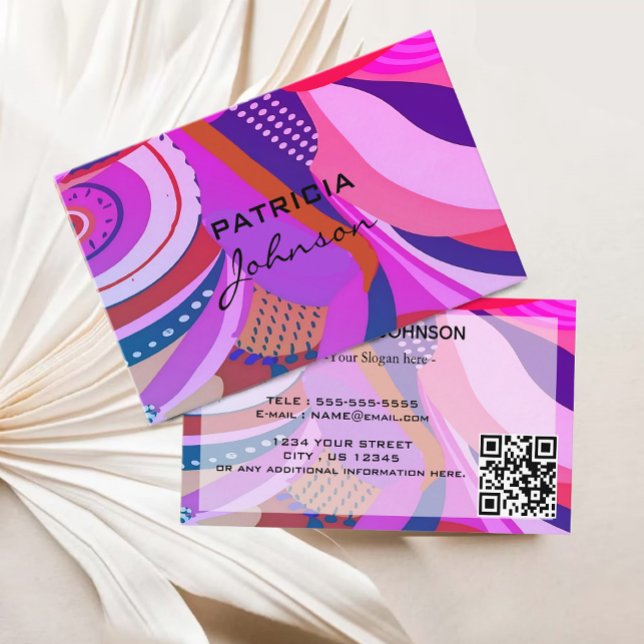 Tarjeta De Visita Código QR mínimo | Guión retro Púrpura Rosa (Minimal QR Code  Retro Script Purple Pink Business Card)