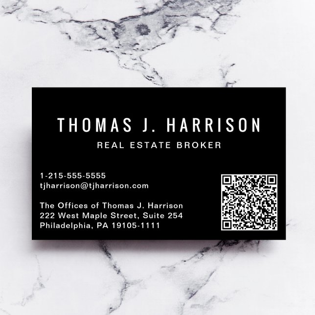 Tarjeta De Visita Código QR mínimo profesional negro (Make connections and leave a lasting impression with our modern QR code black business card)