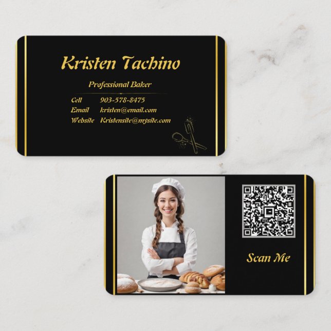 Tarjeta De Visita Código QR mínimo profesional y panadería fotográfi (Anverso / Reverso)