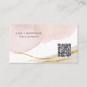 Tarjeta De Visita Código QR moderno abstracto de acuarela rosa de R
