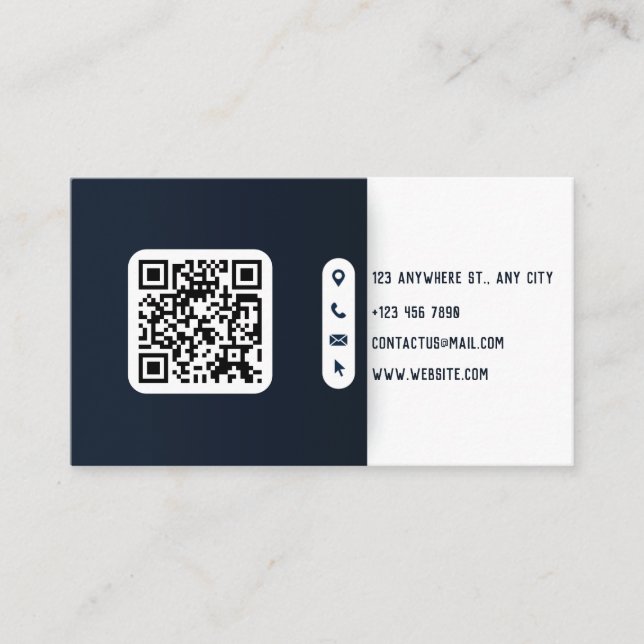 Tarjeta De Visita Código QR moderno azul y blanco (Anverso)
