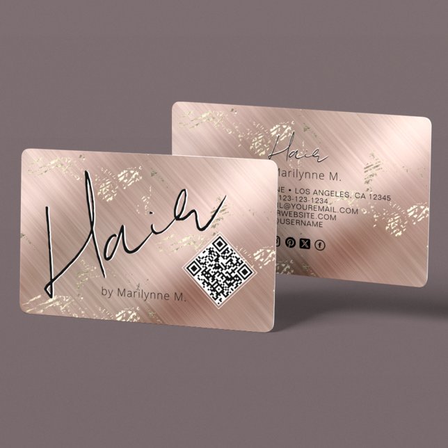 Tarjeta De Visita Código QR Moderno Chic Rosa Cabello (Subido por el creador)
