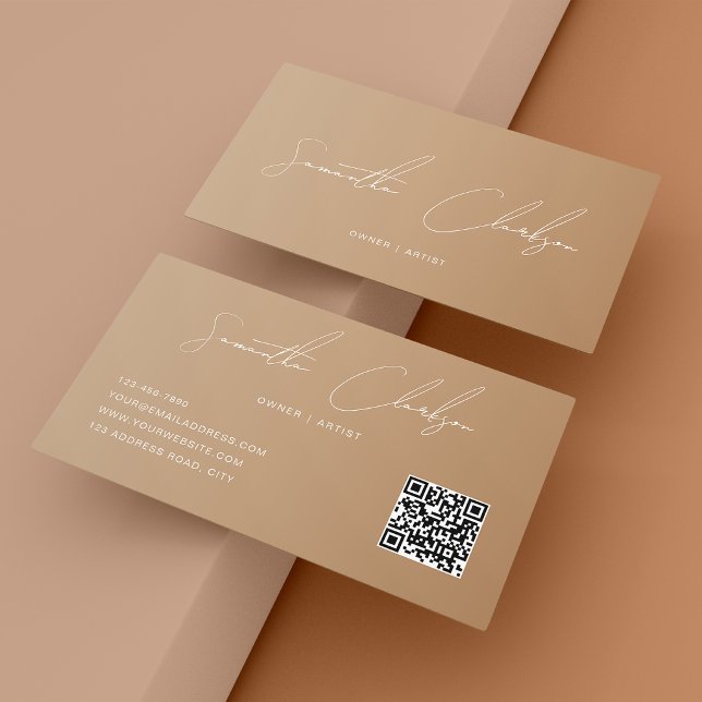 Tarjeta De Visita Código QR Moderno Completo Boho Beige Letra a Mano (Subido por el creador)