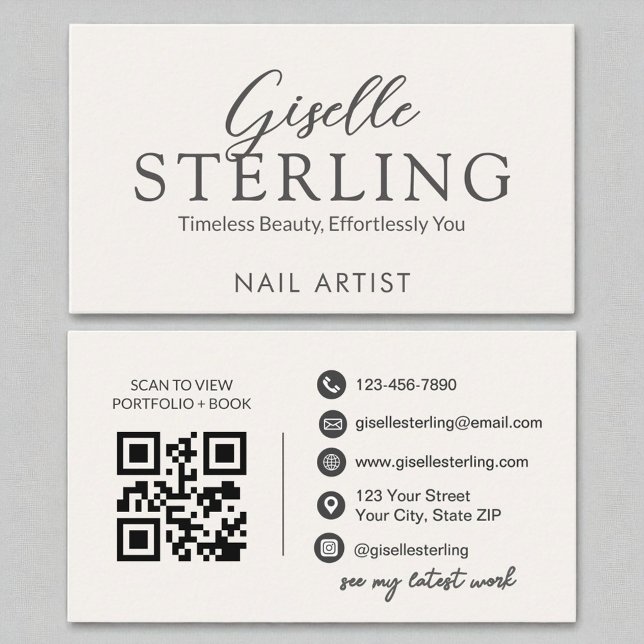 Tarjeta De Visita Código QR moderno de escritura blanca de artista d (Subido por el creador)