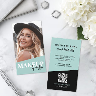 Tarjeta De Visita Código QR Moderno de Maquillaje Vertical de Fotos