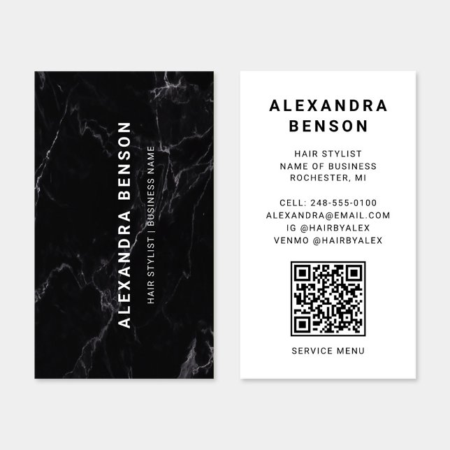 Tarjeta De Visita Código QR moderno de mármol blanco y negro (Subido por el creador)