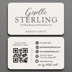 Tarjeta De Visita Código QR moderno Elegante Guión marfileño blanco