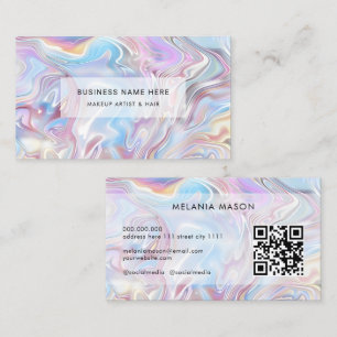 Tarjeta De Visita Código QR Moderno Elegante Holográfico Mármol Past
