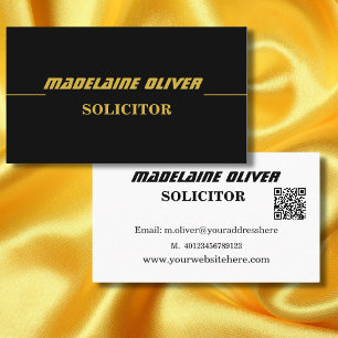 Tarjeta De Visita Código QR moderno Elegante Sleek Solicitor Negro