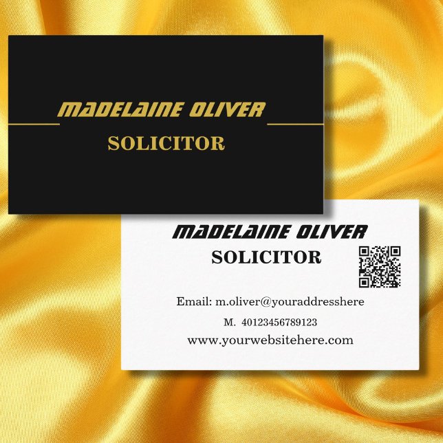 Tarjeta De Visita Código QR moderno Elegante Sleek Solicitor Negro (Subido por el creador)