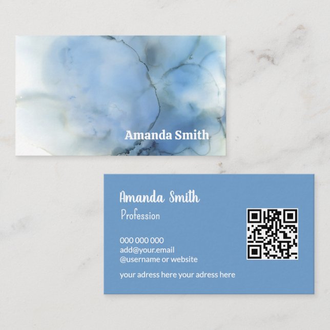 Tarjeta De Visita Código QR moderno genial abstracto azul pastel (Anverso / Reverso)
