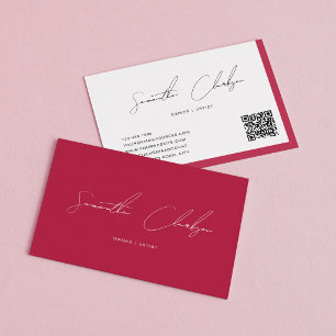 Tarjeta De Visita Código QR Moderno Magenta Rosa Brillante Letra Man