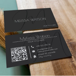 Tarjeta De Visita Código QR moderno minimalista negro fresco