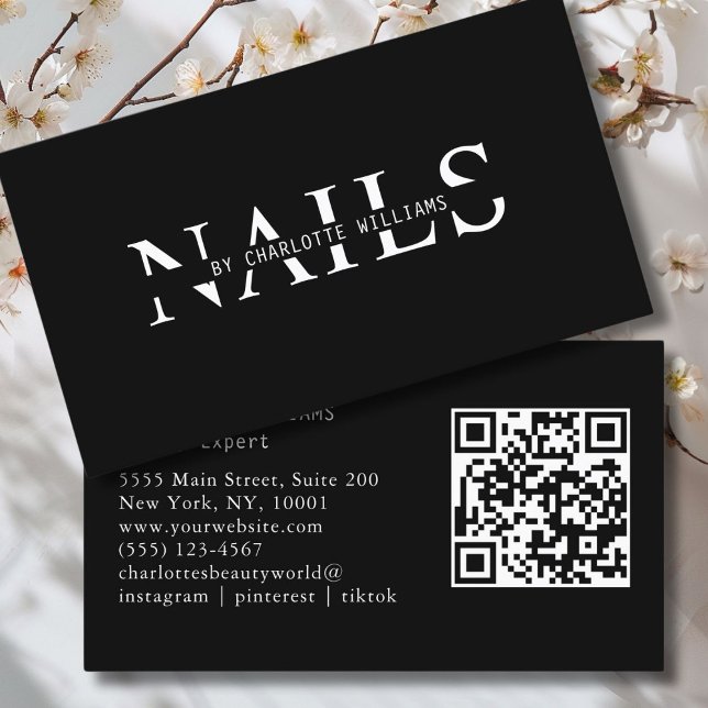 Tarjeta De Visita Código QR moderno, negro (Modern, Black, QR Code Business Card. Perfect for Beauty, Nails, Lashes, Hair experts and more.)