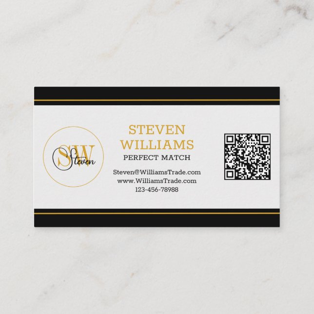 Tarjeta De Visita Código QR moderno, nombre monogramado / firma (Reverso)