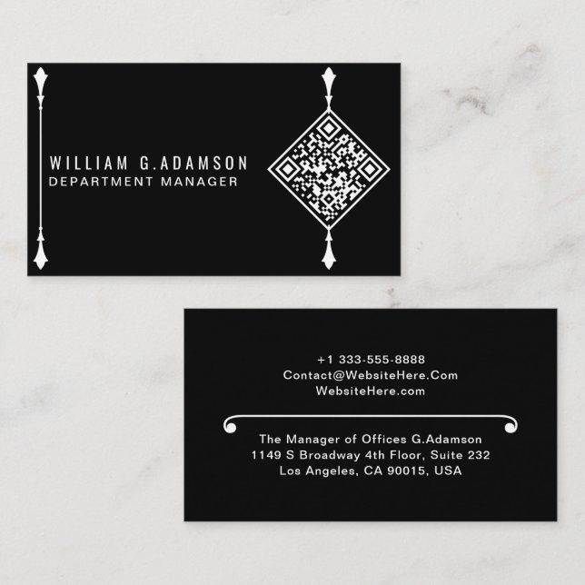 Tarjeta De Visita Código QR moderno personalizado | Negro simple pro (Anverso / Reverso)