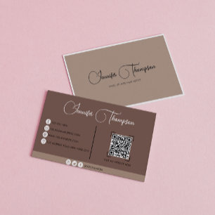 Tarjeta De Visita Código QR moderno profesional crema beige y marrón