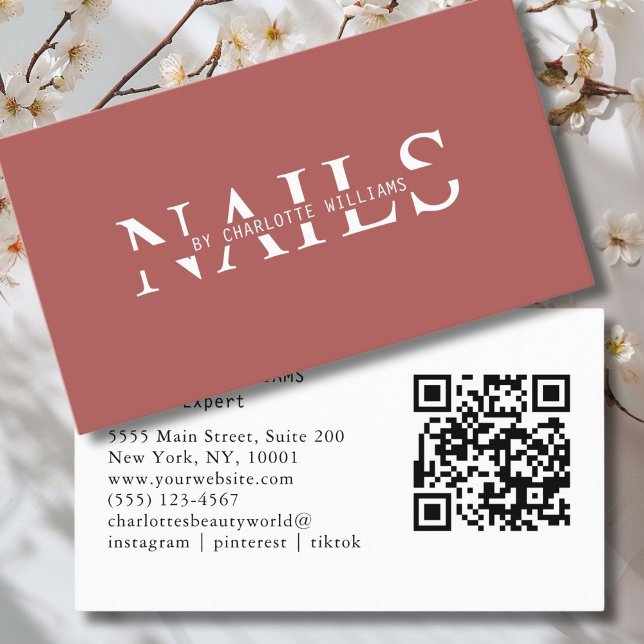 Tarjeta De Visita Código QR moderno, rojo-marrón (Modern, Red-Brown, QR Code Business Card. Perfect for Beauty, Nails, Lashes, Hair experts and more.)