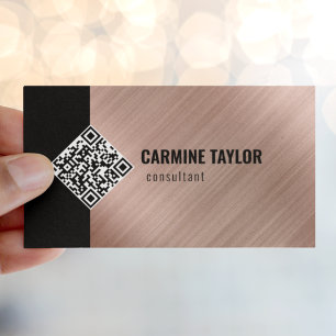 Tarjeta De Visita Código QR Moderno Rosa Dorado