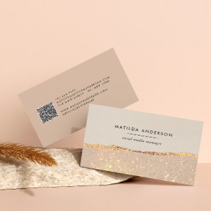 Tarjeta De Visita Código QR moderno rosa negro con brillo de oro ros