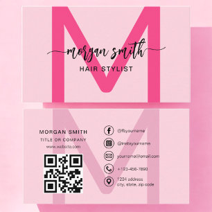 Tarjeta De Visita Código QR moderno rosado caliente Script Monograma