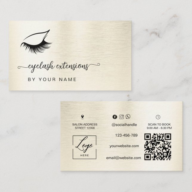 Tarjeta De Visita Código Qr Moderno script Blanqueado blanco Pestaña (Anverso / Reverso)