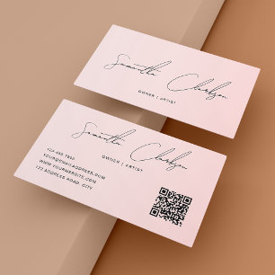 Tarjeta De Visita Código QR Moderno Script Manuscrito Rosa Claro Pur