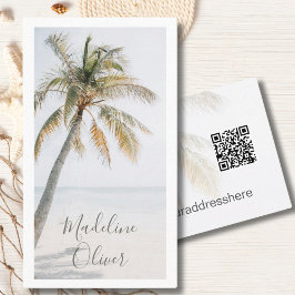 Tarjeta De Visita Código QR moderno tropical de árbol de palmas