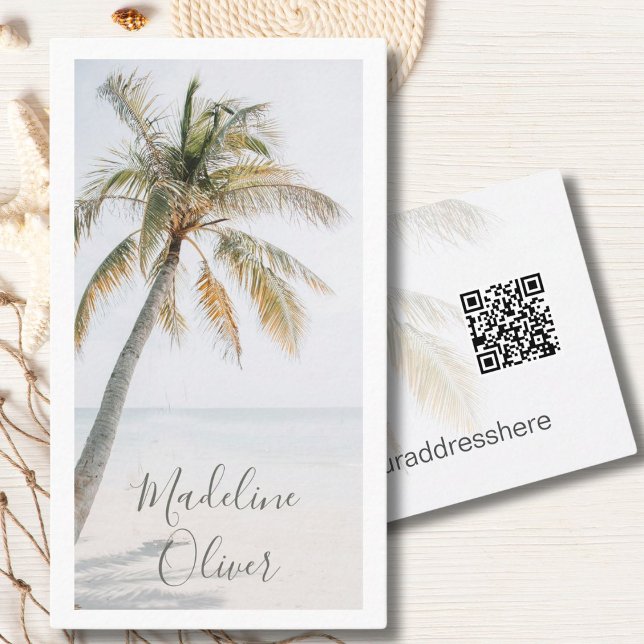 Tarjeta De Visita Código QR moderno tropical de árbol de palmas (Subido por el creador)