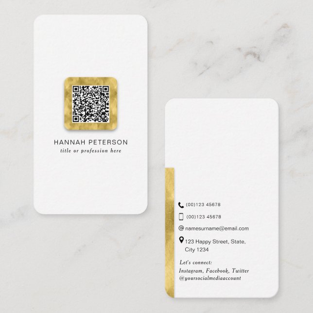 Tarjeta De Visita Código QR moderno y elegante red de oro  (Anverso / Reverso)