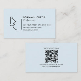 Tarjeta De Visita Código QR Monograma Azul Fresco Moderno Minimalist