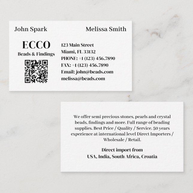Tarjeta De Visita Código QR Monograma comercial (Anverso / Reverso)