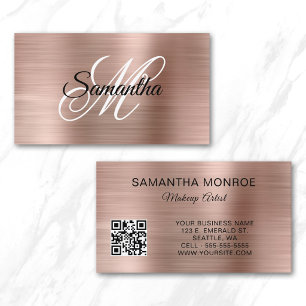 Tarjeta De Visita Código QR Monograma Elegante con Hojuela de Oro Ro