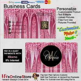 Tarjeta De Visita Código QR monograma Elegante Esparkle rosa
