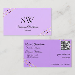 Tarjeta De Visita Código QR Monograma Líneas Rosa Oro Lila Lavanda