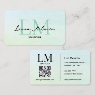 Tarjeta De Visita Código QR Monograma Luxe Aesthetics Menta Pastel