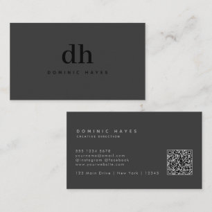 Tarjeta De Visita Código Qr Monograma Minimalista Gris Negro Profesi