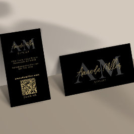 Tarjeta De Visita Código QR Monograma Minimalista moderno negro vert