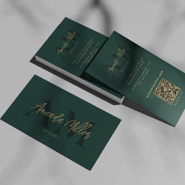 Tarjeta De Visita Código QR Monograma Minimalista moderno verde esme