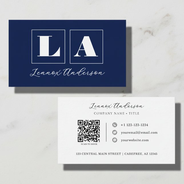 Tarjeta De Visita Código QR Monograma Negrita Azul (Subido por el creador)
